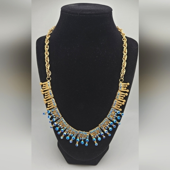 🟢3/$19🟢 Blue AB Rhinestone Gold Necklace Set Lot of 2 HOLIDAY Party - Picture 3 of 7